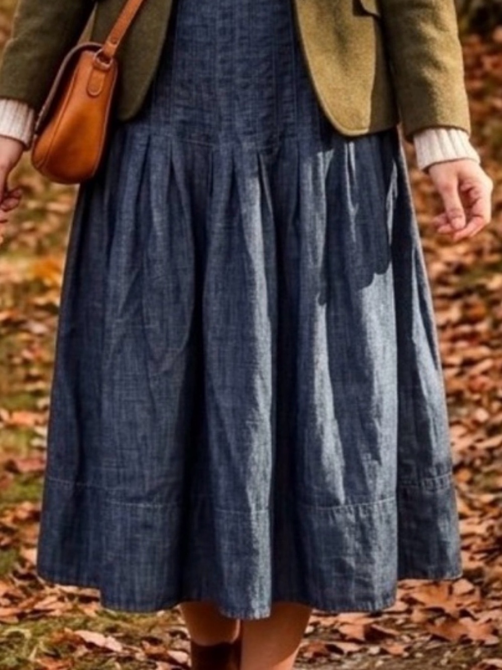 J. Jill Chambray Blue Tiered Midi Skirt